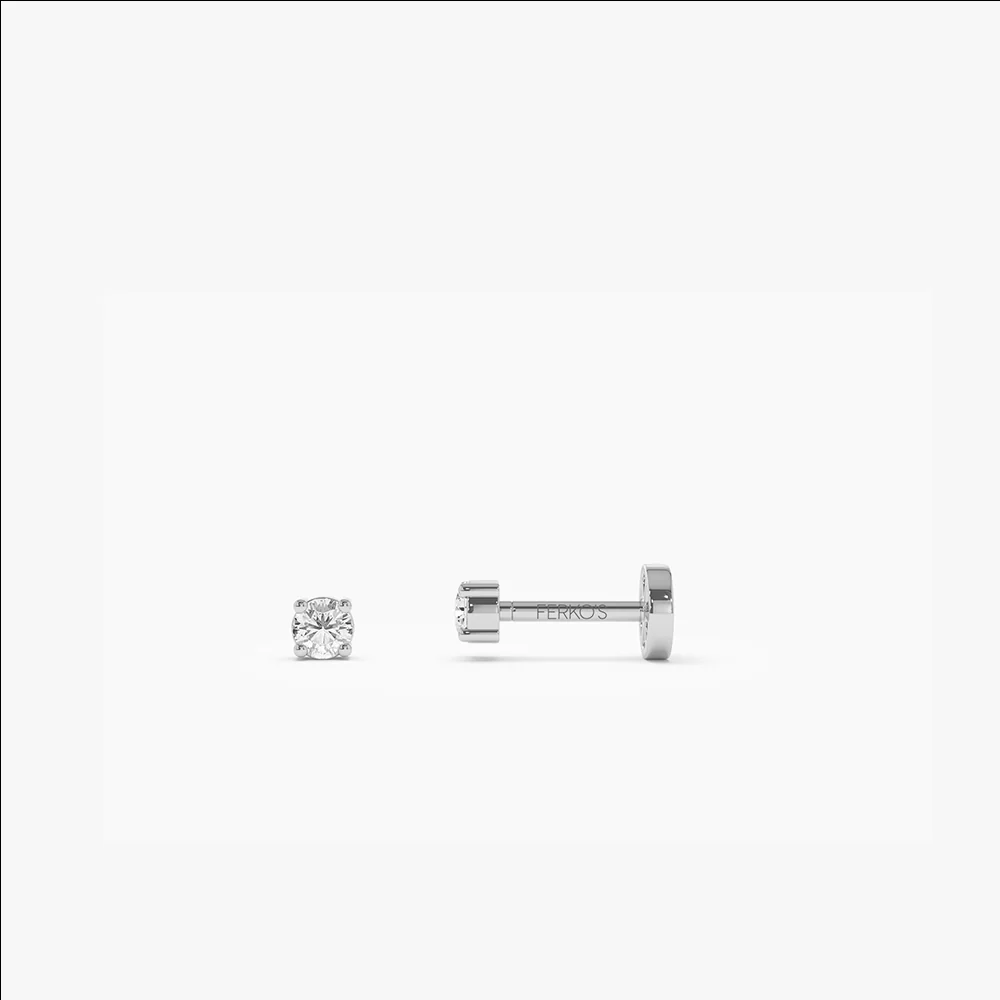 14K Gold Round Diamond Internally Threaded Flat Back Stud - Image 4