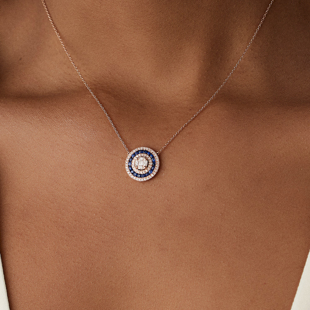 14K Gold Round Diamond Sapphire Necklace - Image 4
