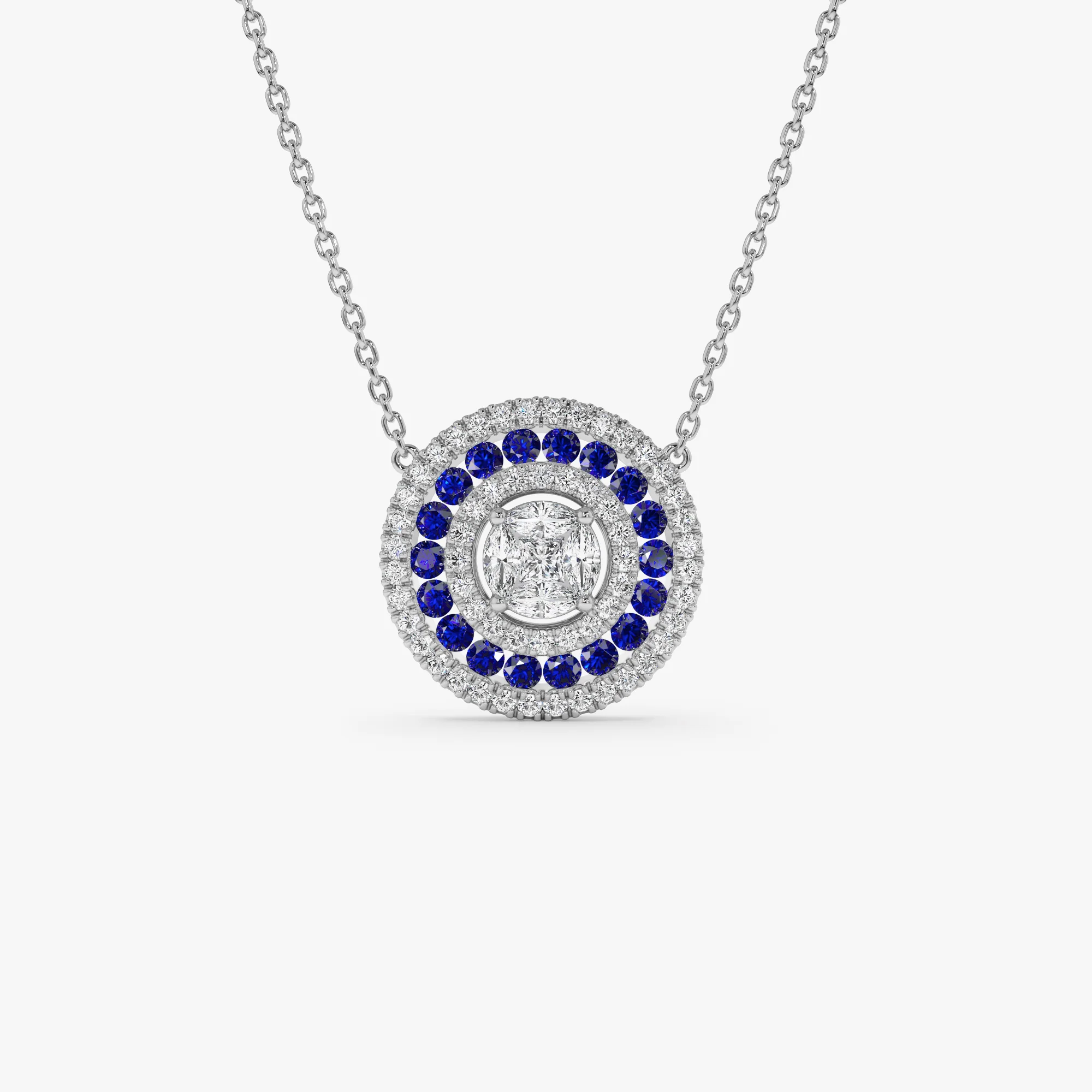 14K Gold Round Diamond Sapphire Necklace - Image 6