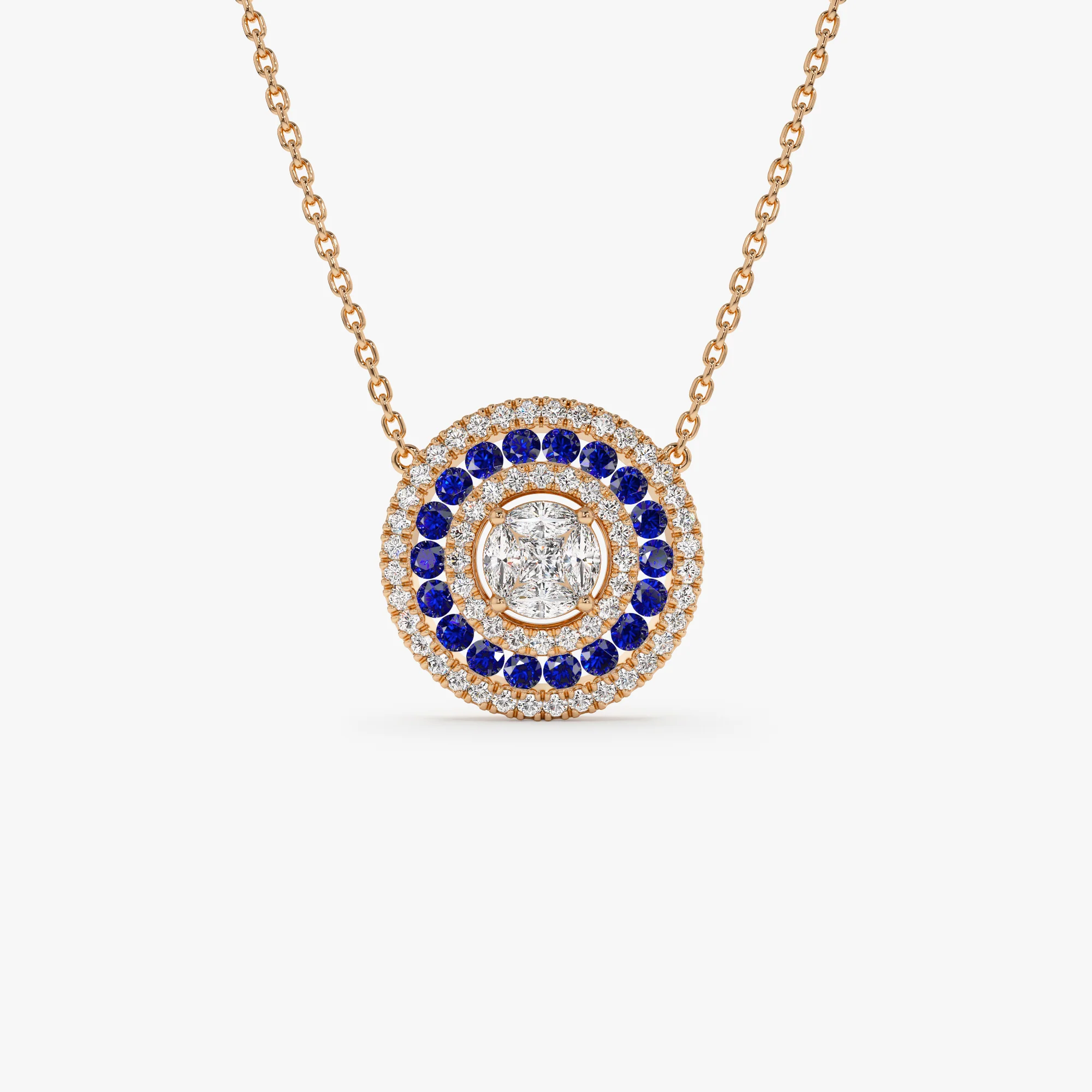 14K Gold Round Diamond Sapphire Necklace - Image 7