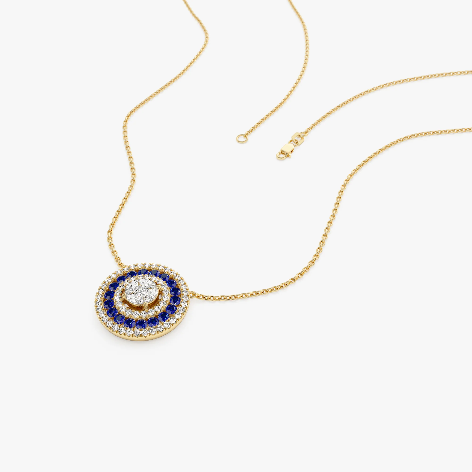 14K Gold Round Diamond Sapphire Necklace - Image 8