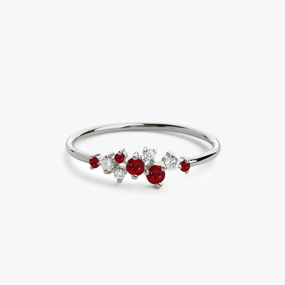 14k Gold Ruby and Diamond Cluster Ring - Image 5