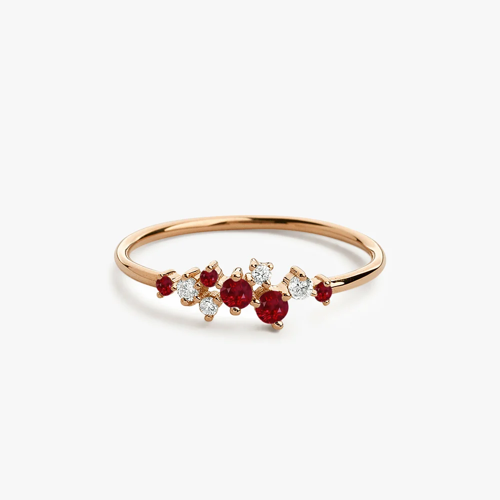 14k Gold Ruby and Diamond Cluster Ring - Image 6