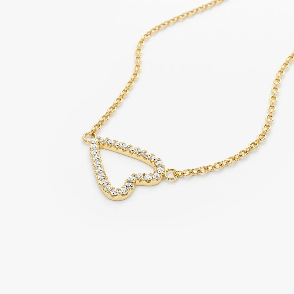 14K Gold Sideways Diamond Heart in Micro Pave Setting - Image 6