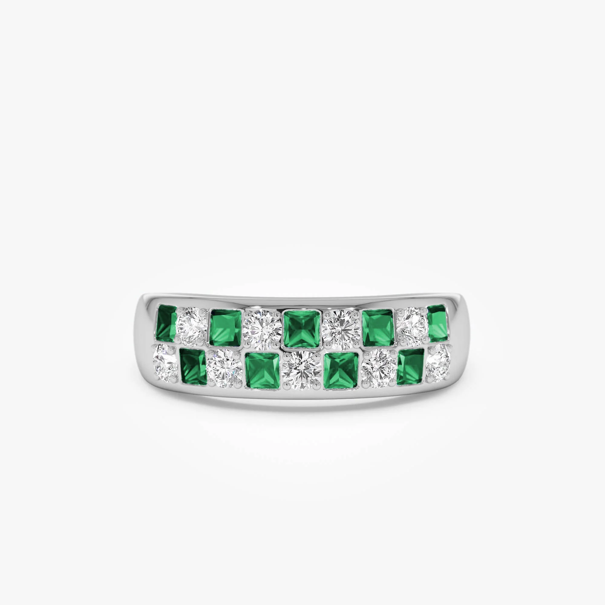 14K Square Emerald & Diamond Wedding Ring - Image 5