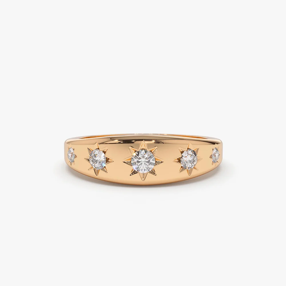 14k Gold Star Setting Graduating Diamond Statement Ring - Image 5