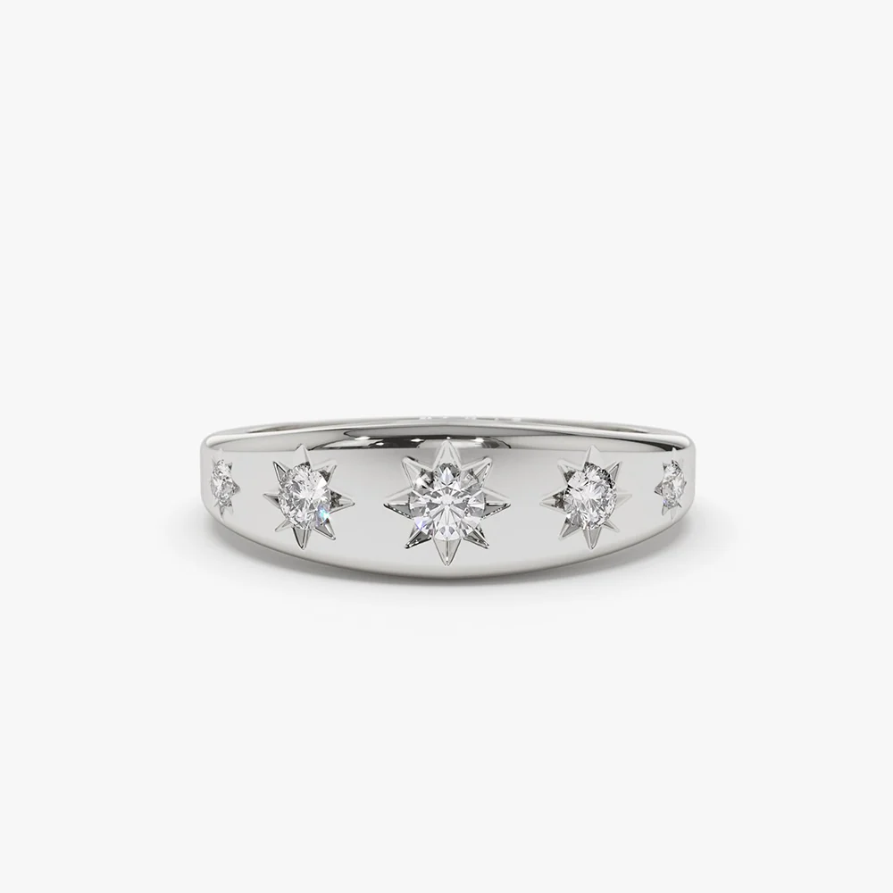 14k Gold Star Setting Graduating Diamond Statement Ring - Image 6