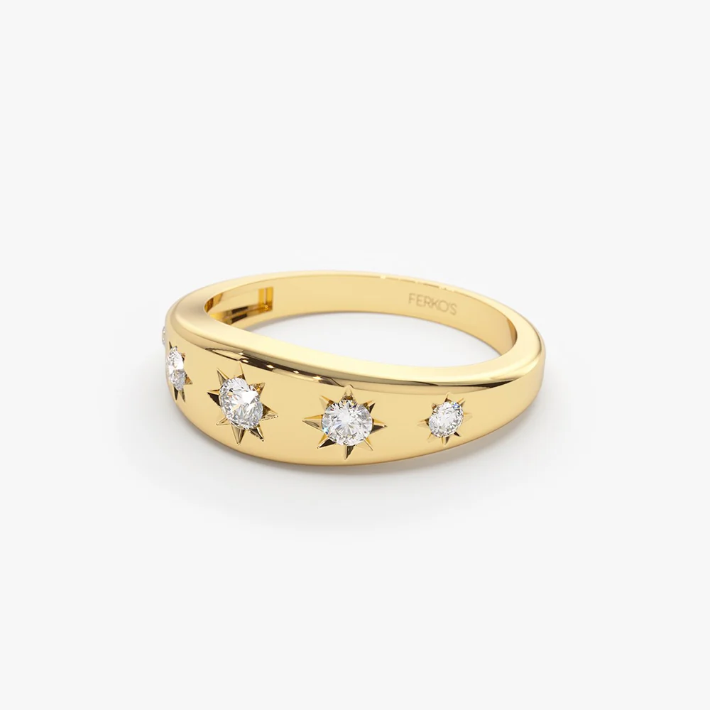 14k Gold Star Setting Graduating Diamond Statement Ring - Image 7