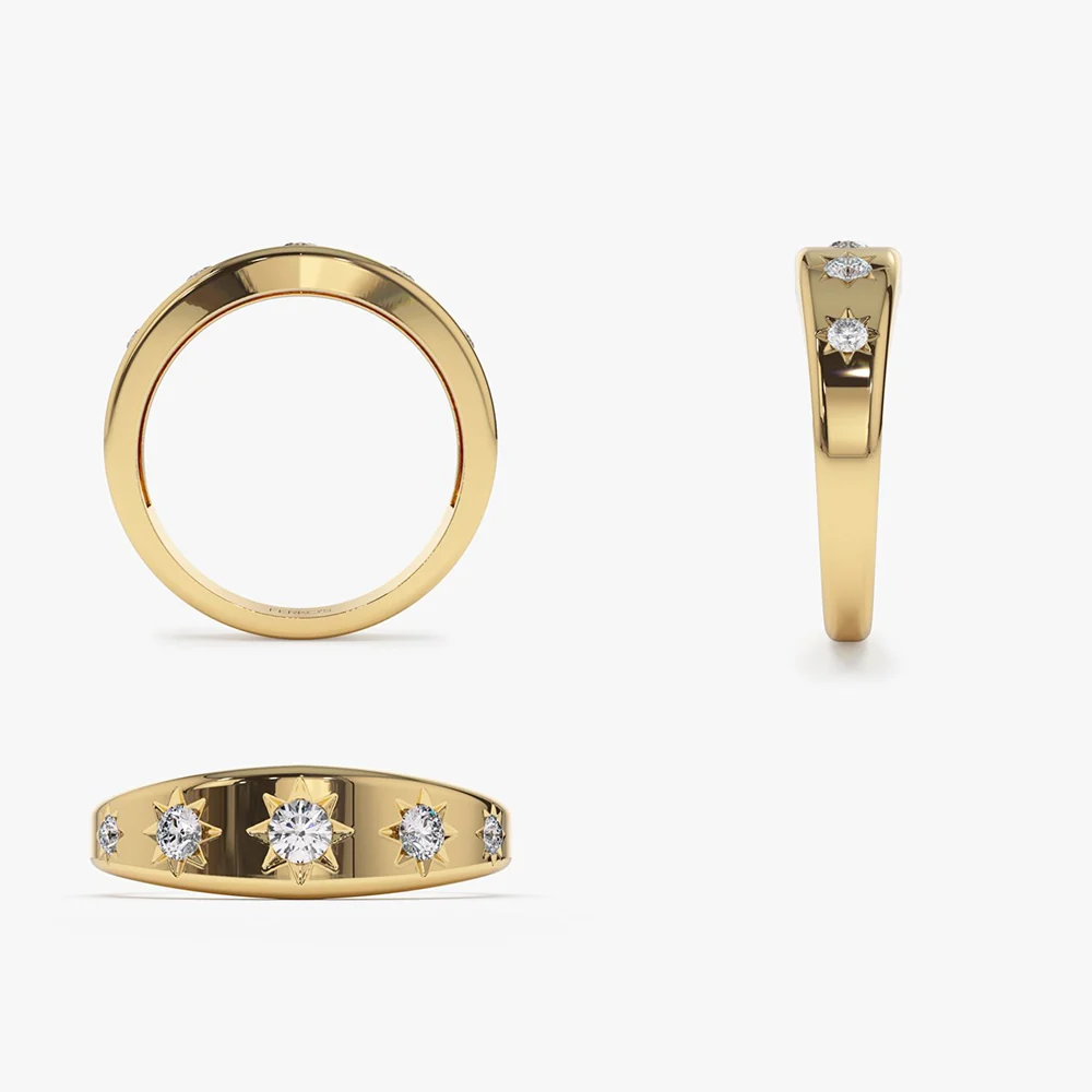 14k Gold Star Setting Graduating Diamond Statement Ring - Image 8
