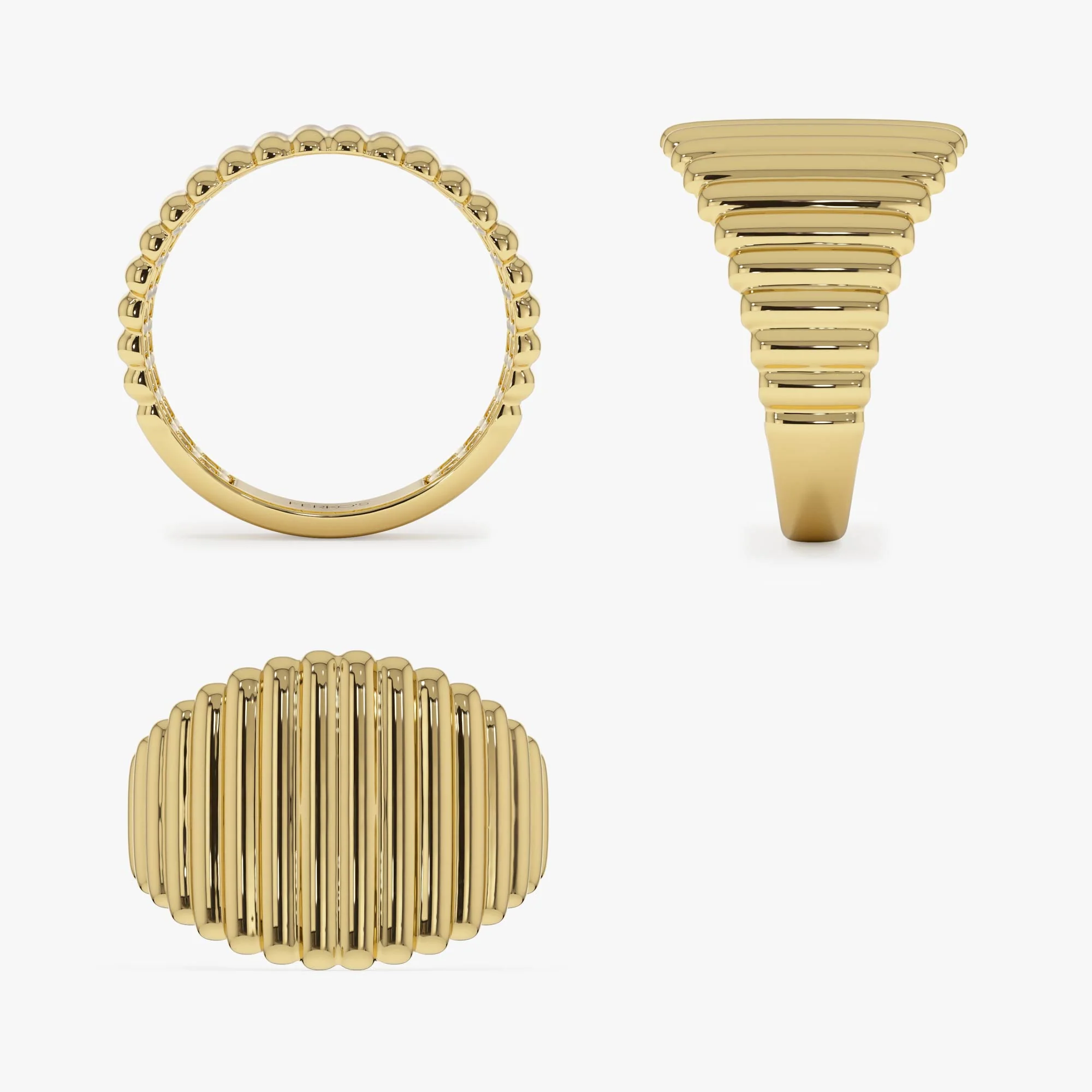 14k Gold Tapered Ribbed Statement Band - Image 10