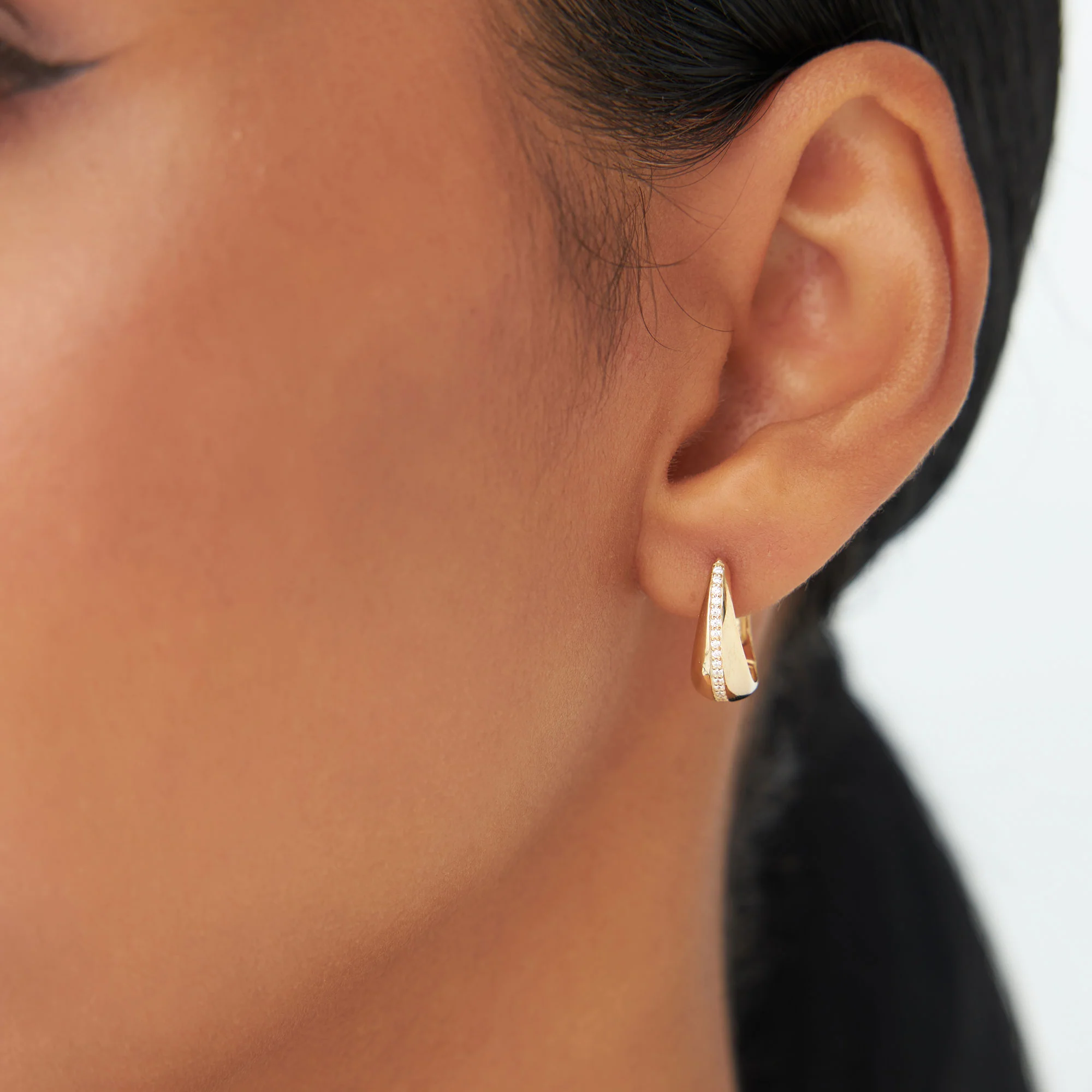 14k Gold Teardrop Diamond Hoop Earrings - Image 4