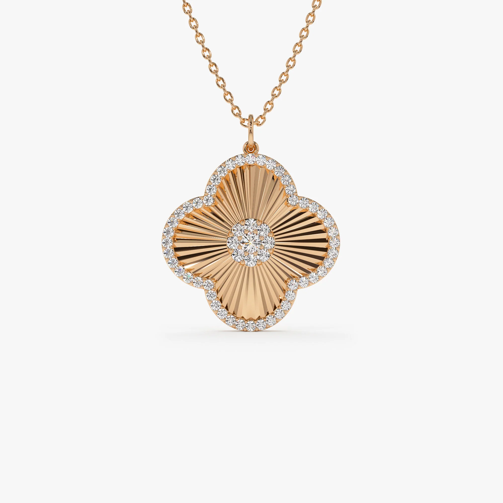 14K Gold Textured Diamond Clover Charm Pendant - Image 4
