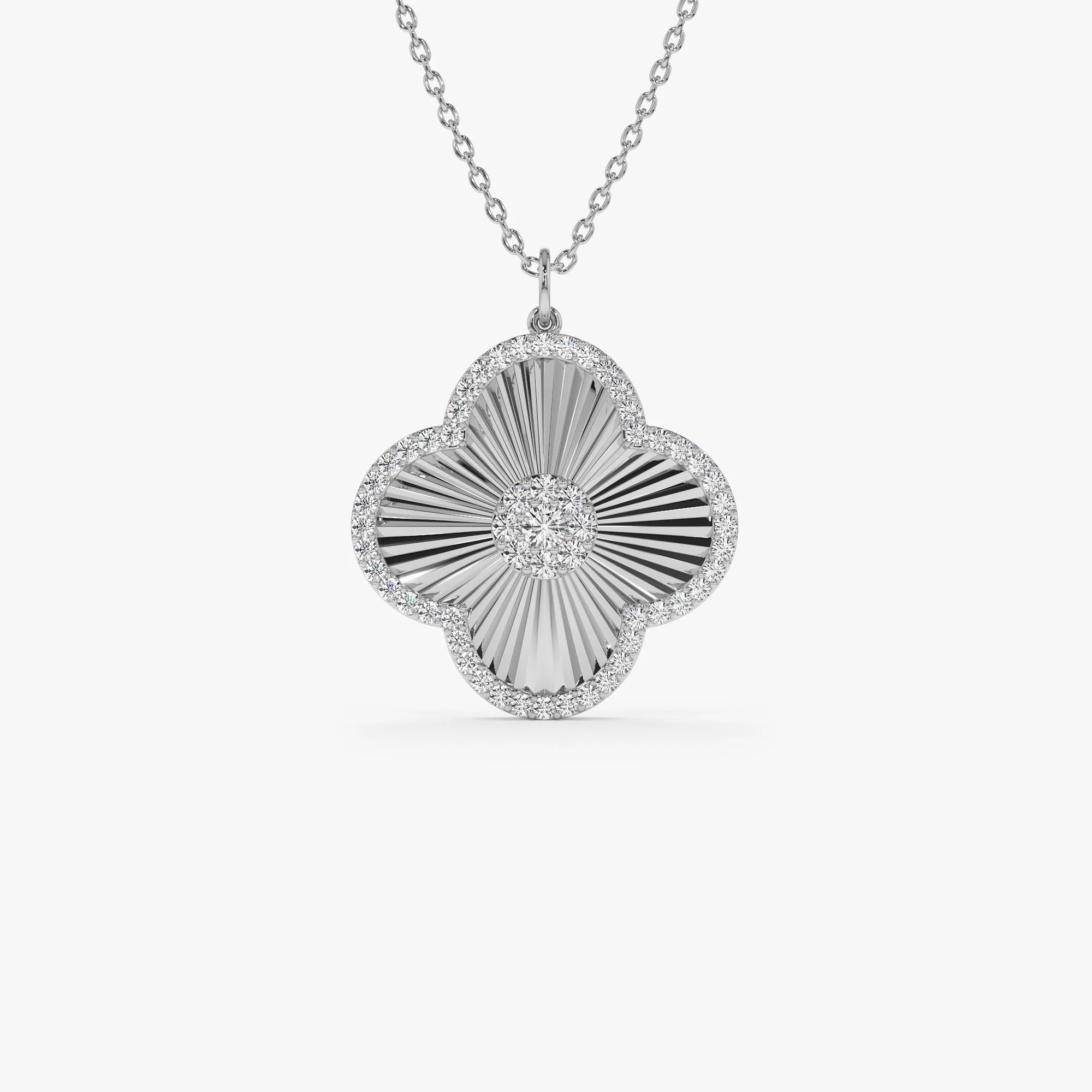 14K Gold Textured Diamond Clover Charm Pendant - Image 5