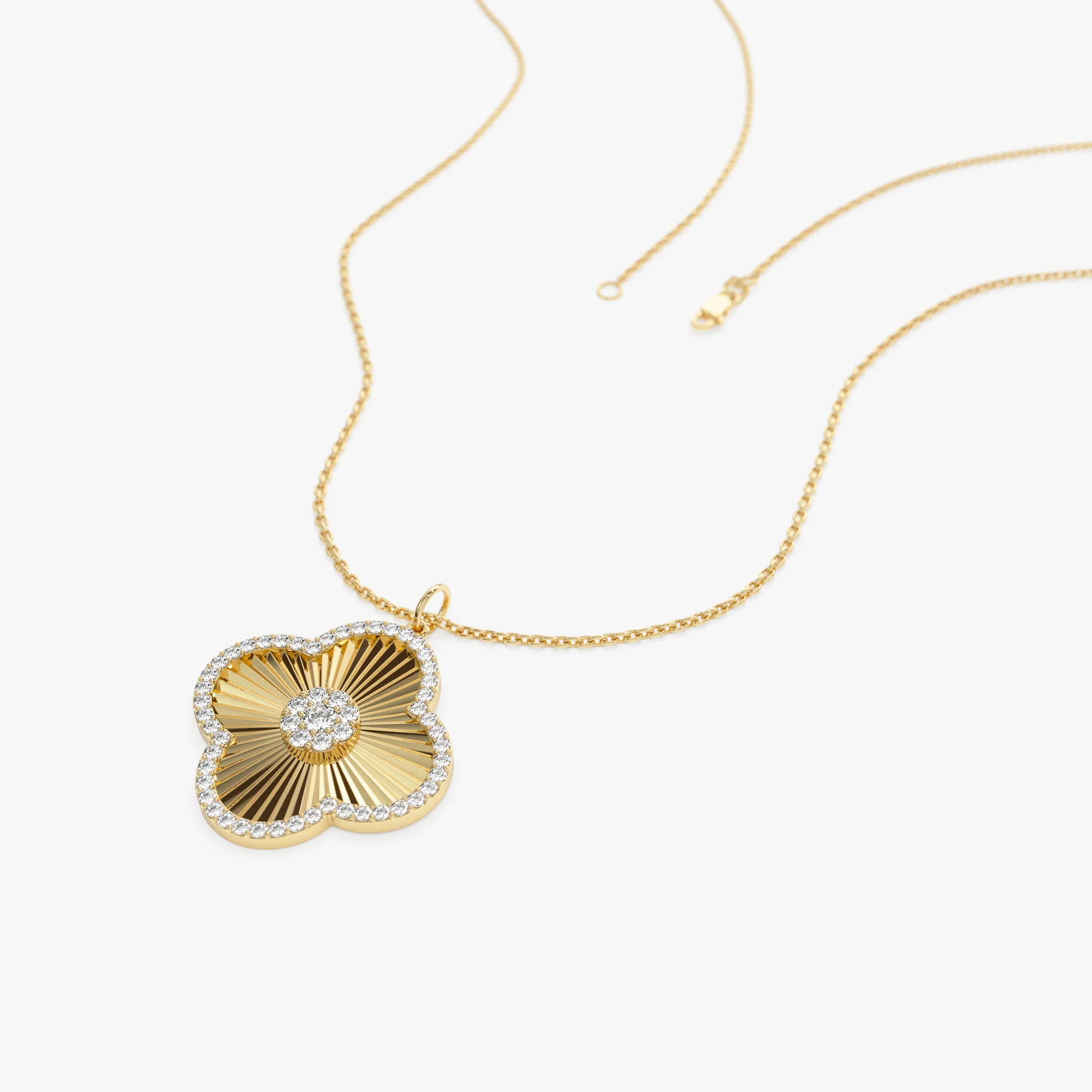 14K Gold Textured Diamond Clover Charm Pendant - Image 6