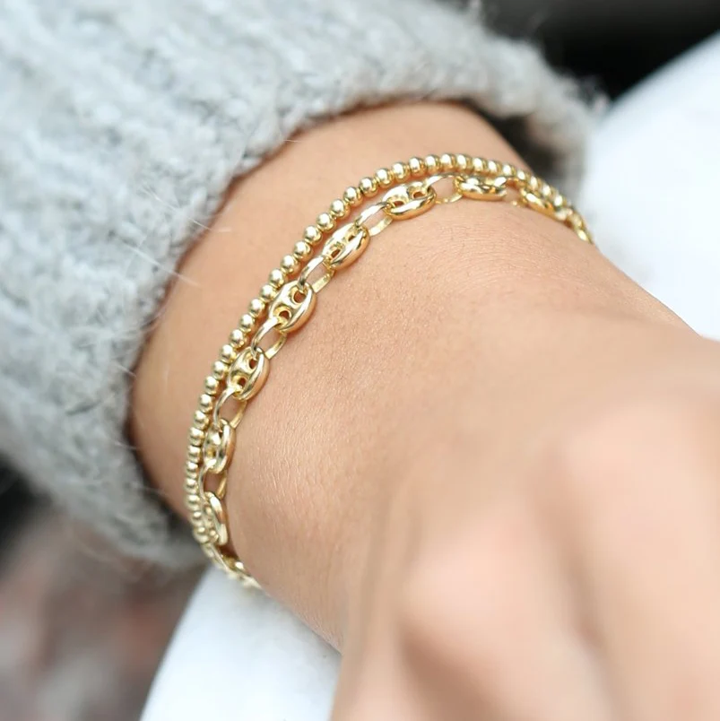 14k Gold Thick Puffed Mariner Bracelet - Image 2