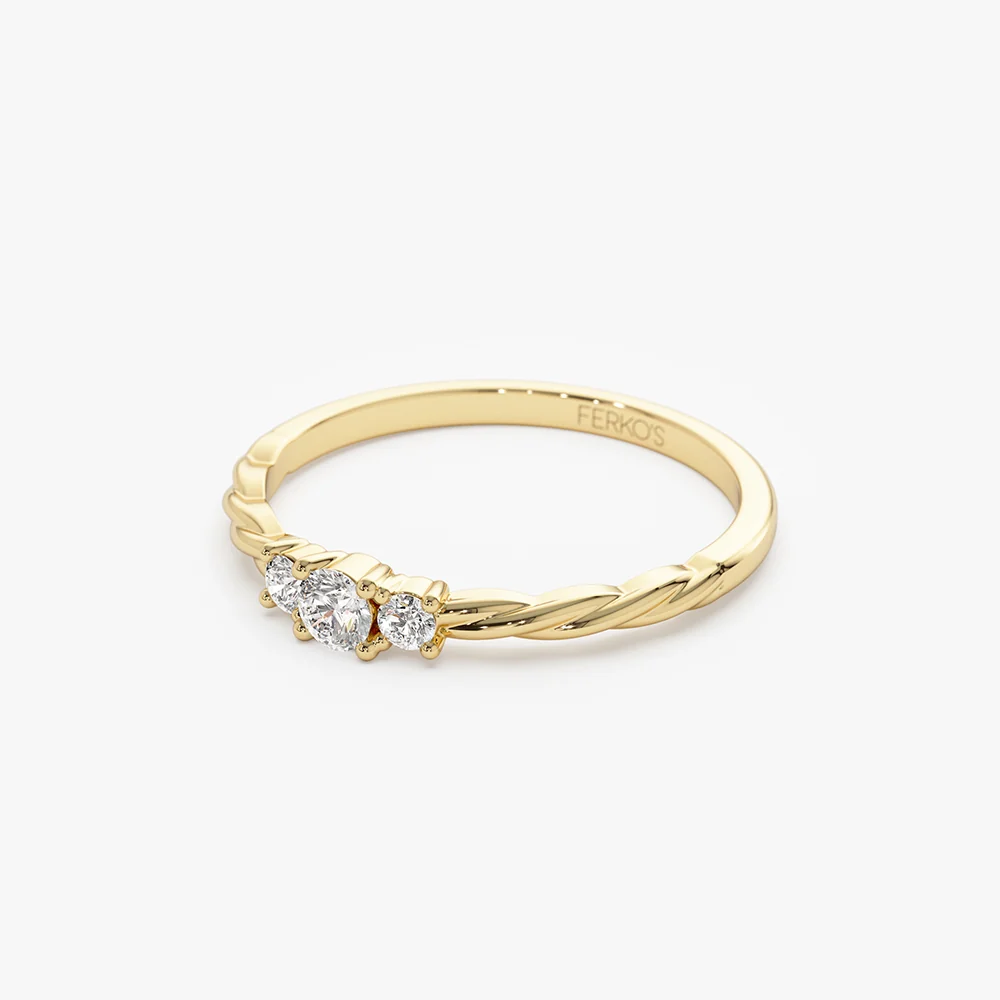 14k Gold Three Stone Dainty Diamond Twisted Ring - Image 6