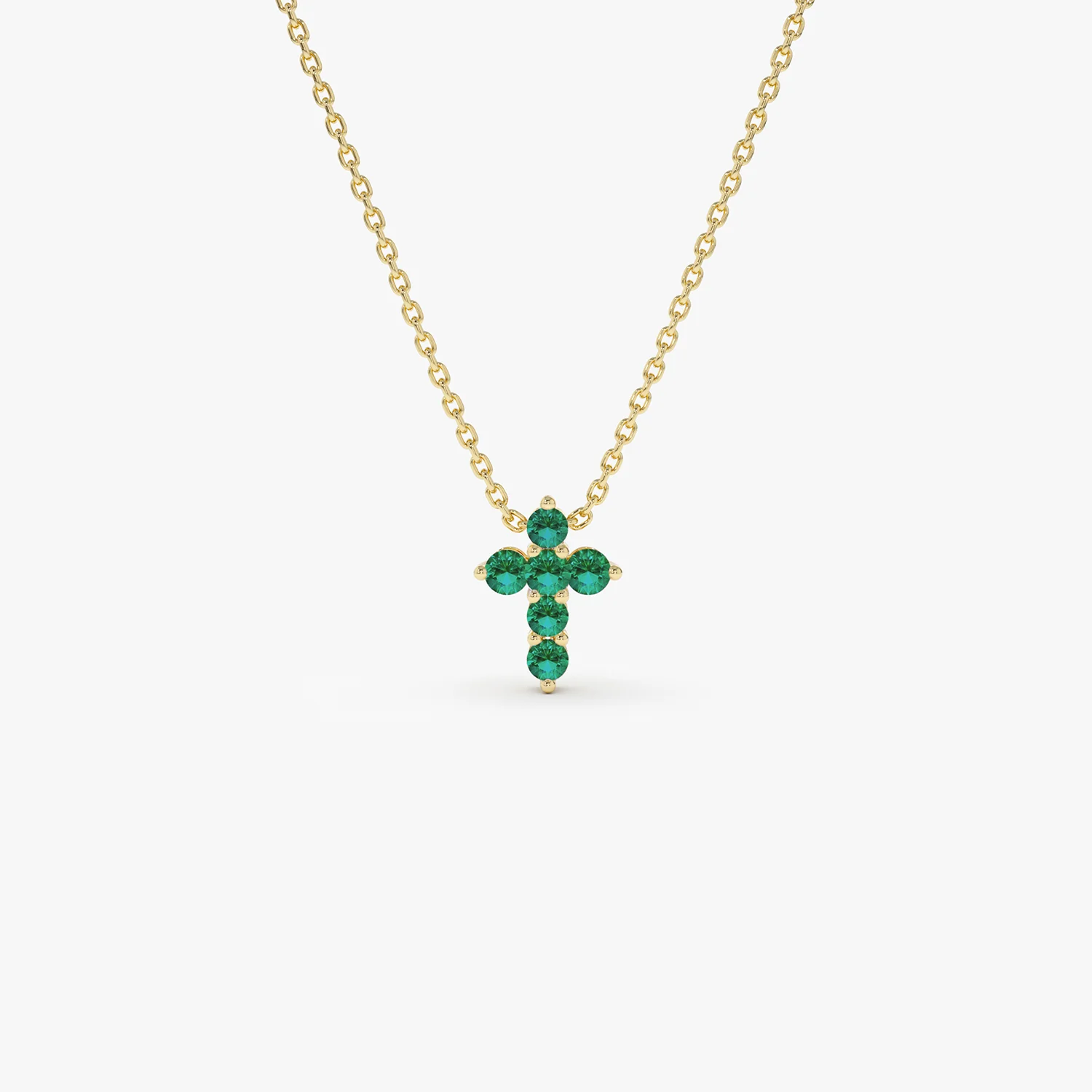 14K Tiny Emerald Cross Necklace - Image 9