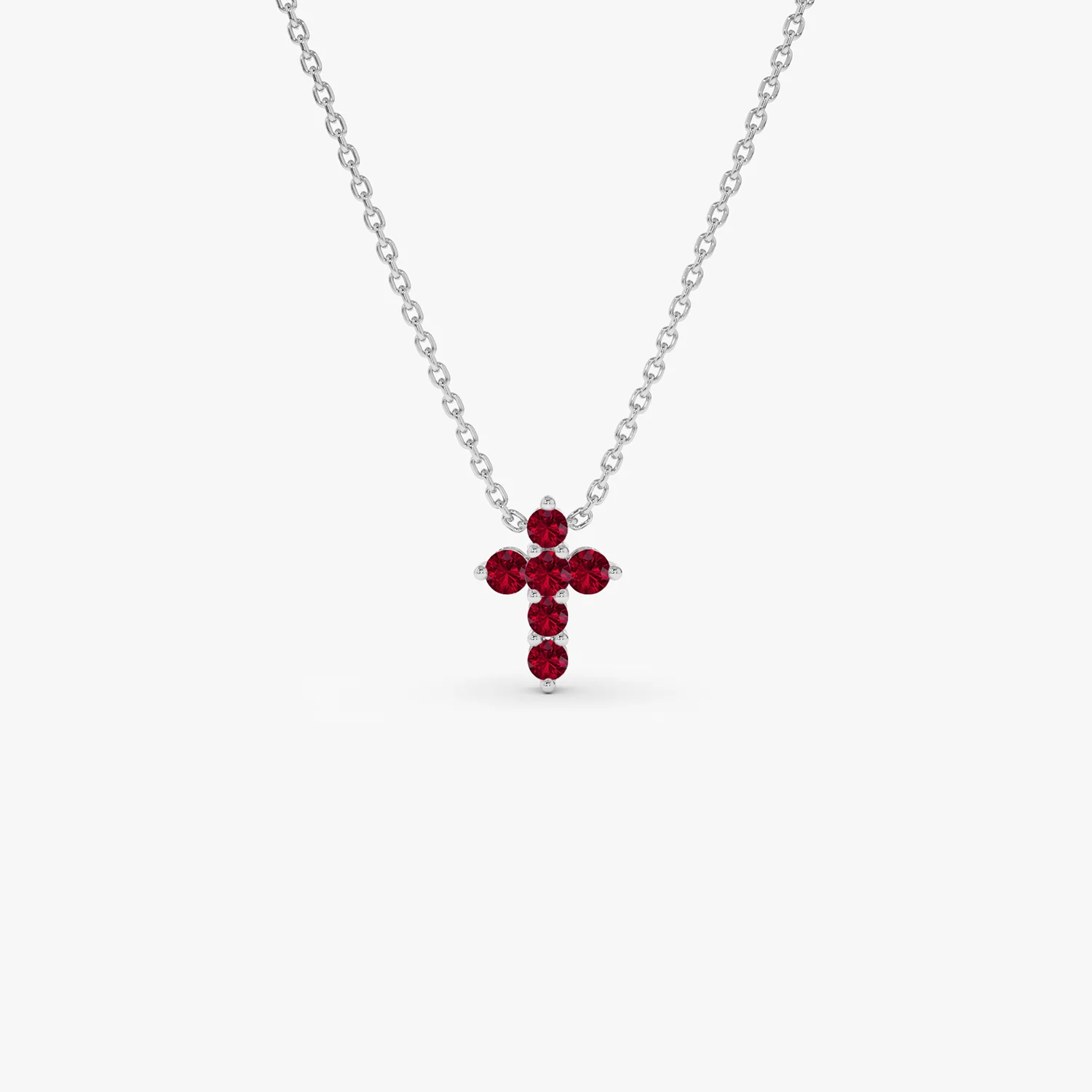14K Tiny Ruby Cross Necklace - Image 5