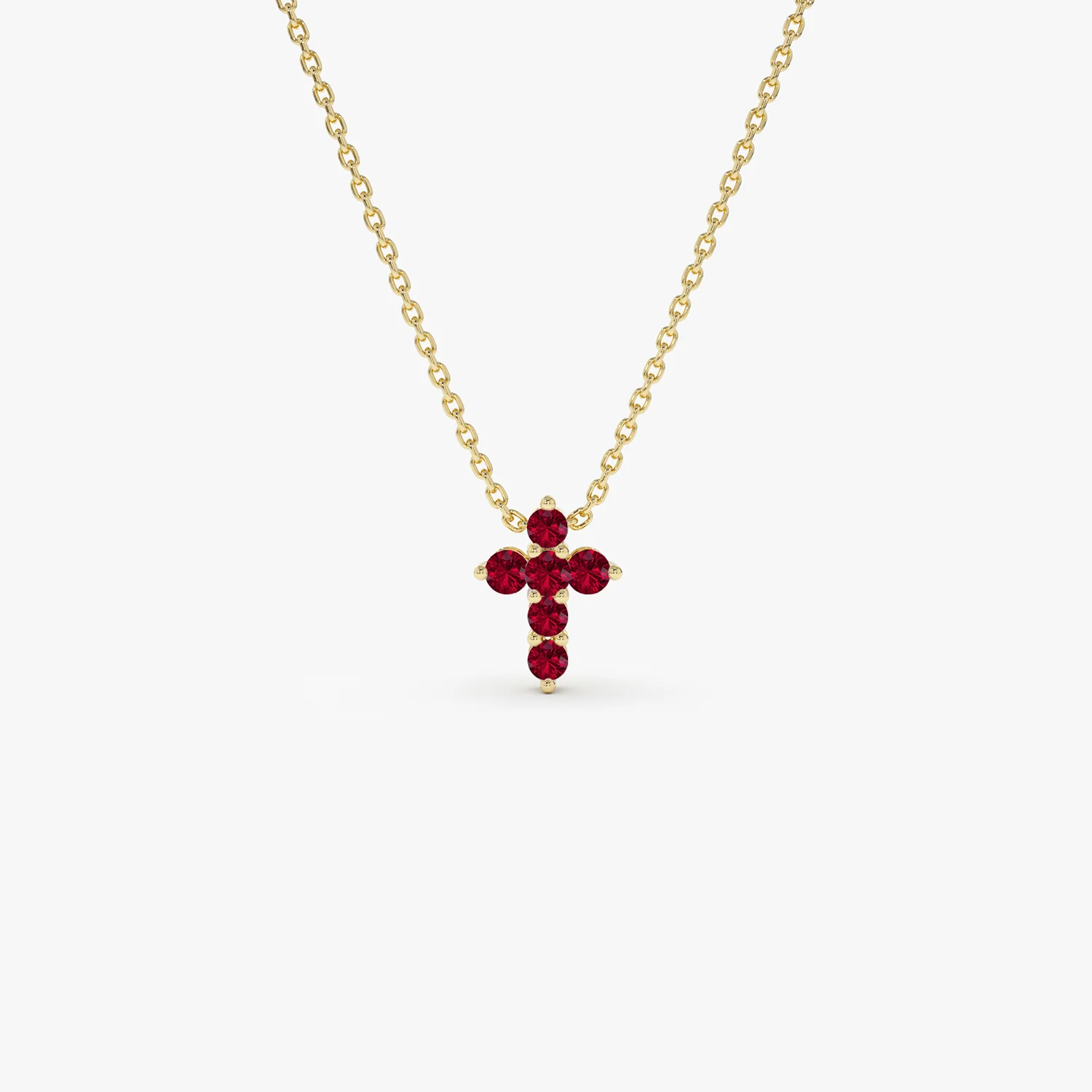 14K Tiny Ruby Cross Necklace - Image 7
