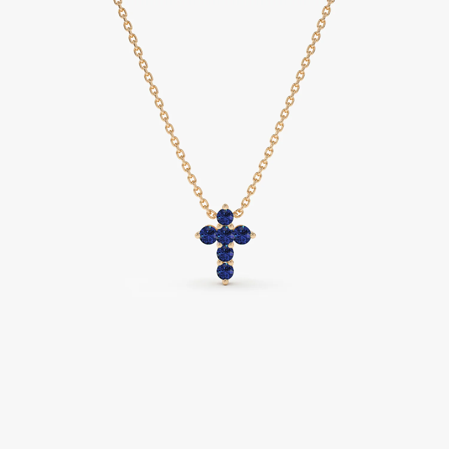 14K Tiny Sapphire Cross Necklace - Image 11