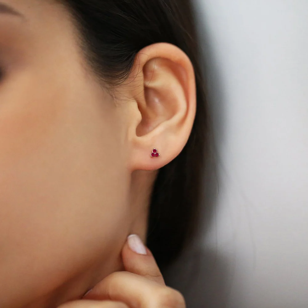 14K Tiny Trio Ruby Earrings - Image 2