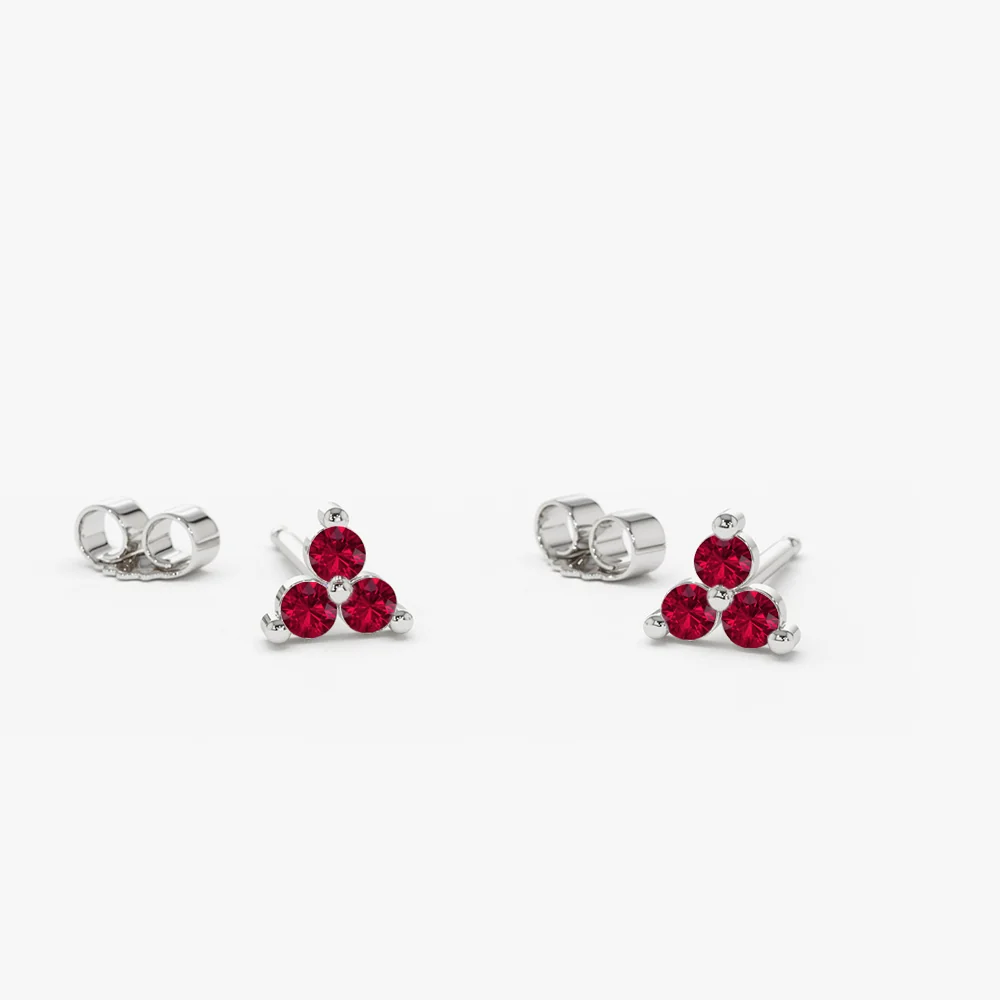 14K Tiny Trio Ruby Earrings - Image 4
