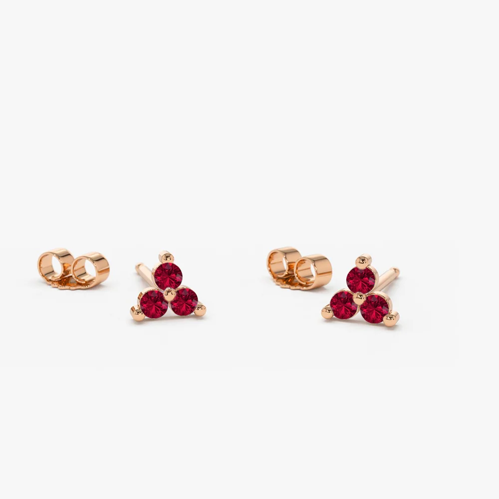 14K Tiny Trio Ruby Earrings - Image 5