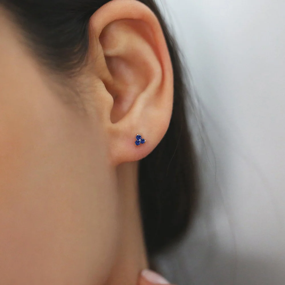 14K Tiny Trio Sapphire Earrings - Image 3