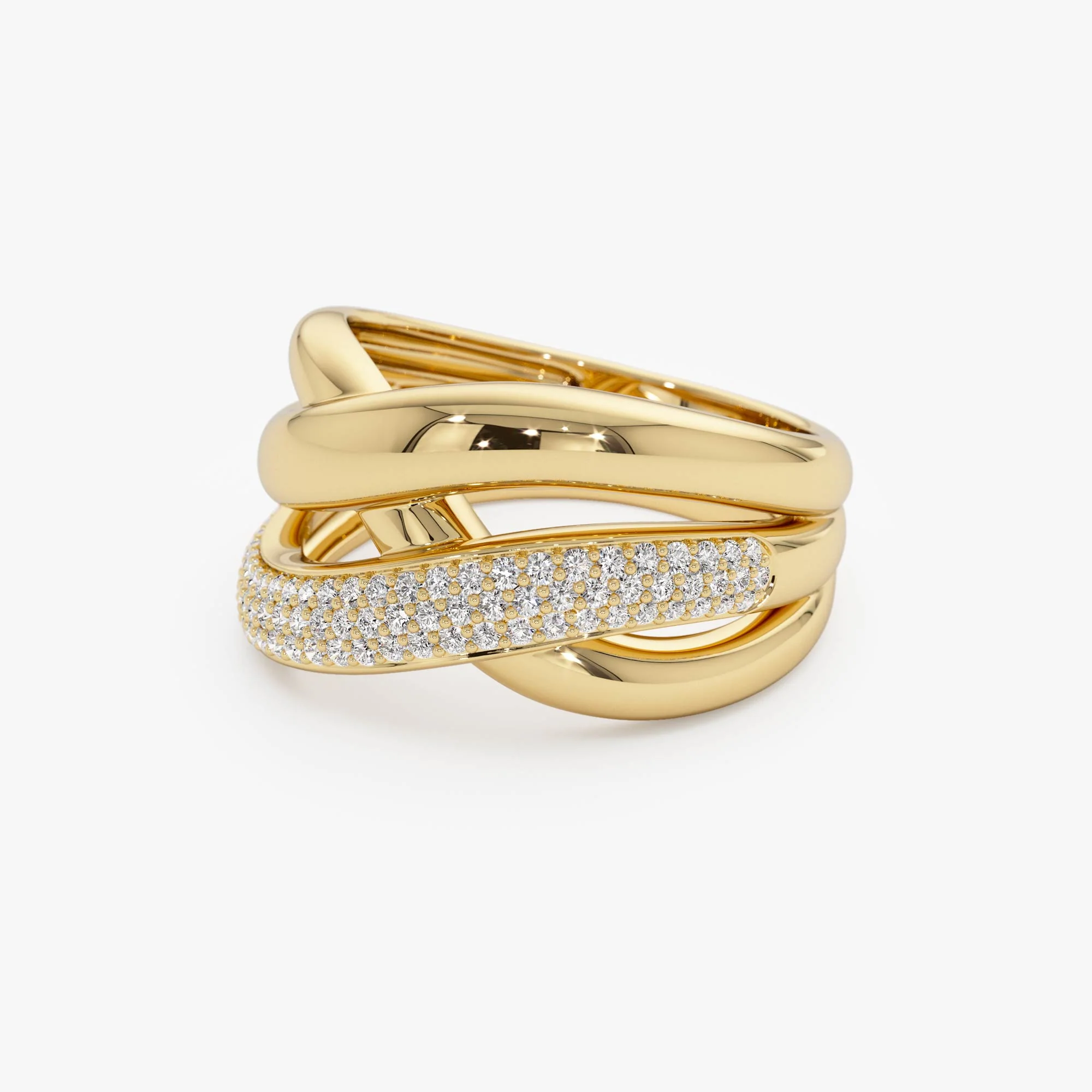 14k Gold Triple Band Crossover Diamond Statement Ring - Image 10