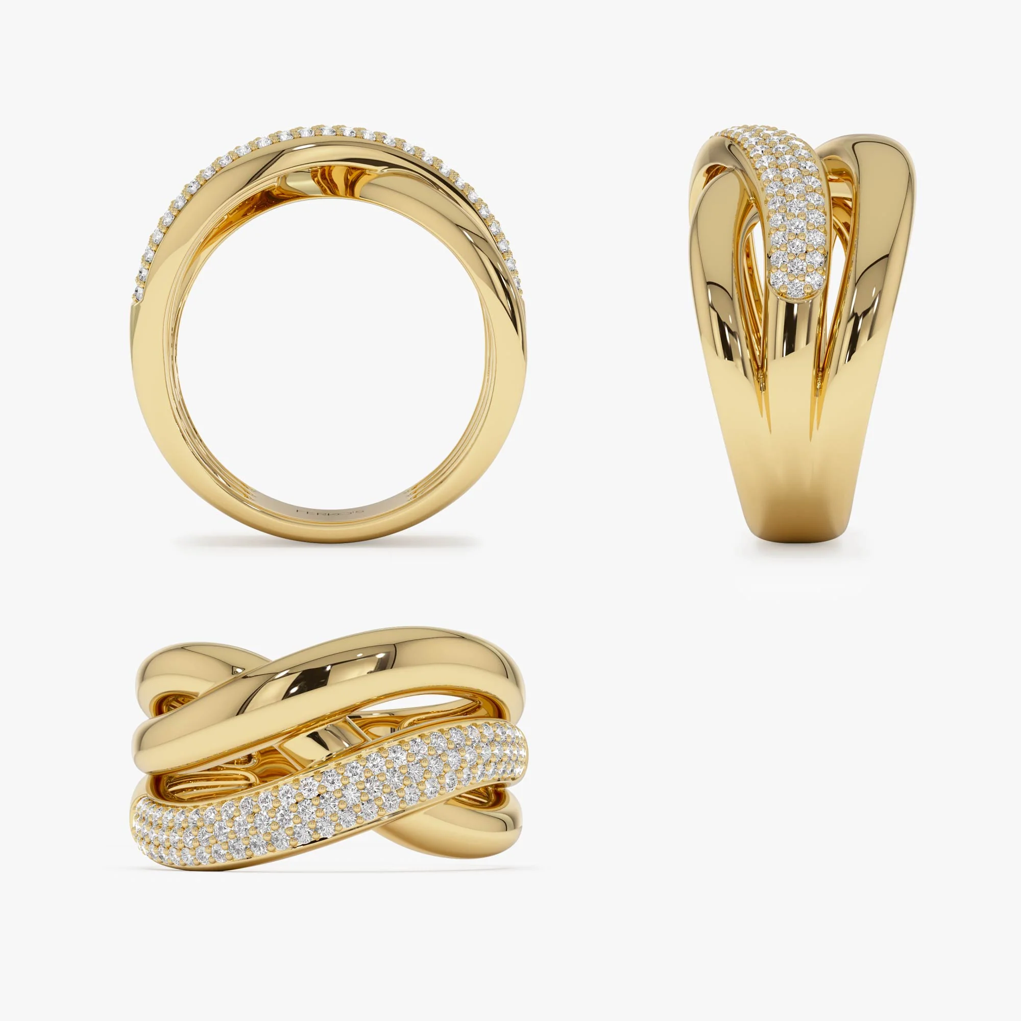 14k Gold Triple Band Crossover Diamond Statement Ring - Image 11