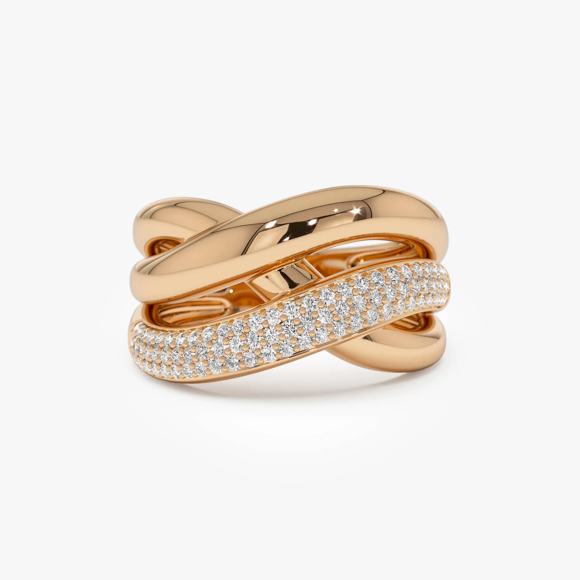 14k Gold Triple Band Crossover Diamond Statement Ring - Image 8