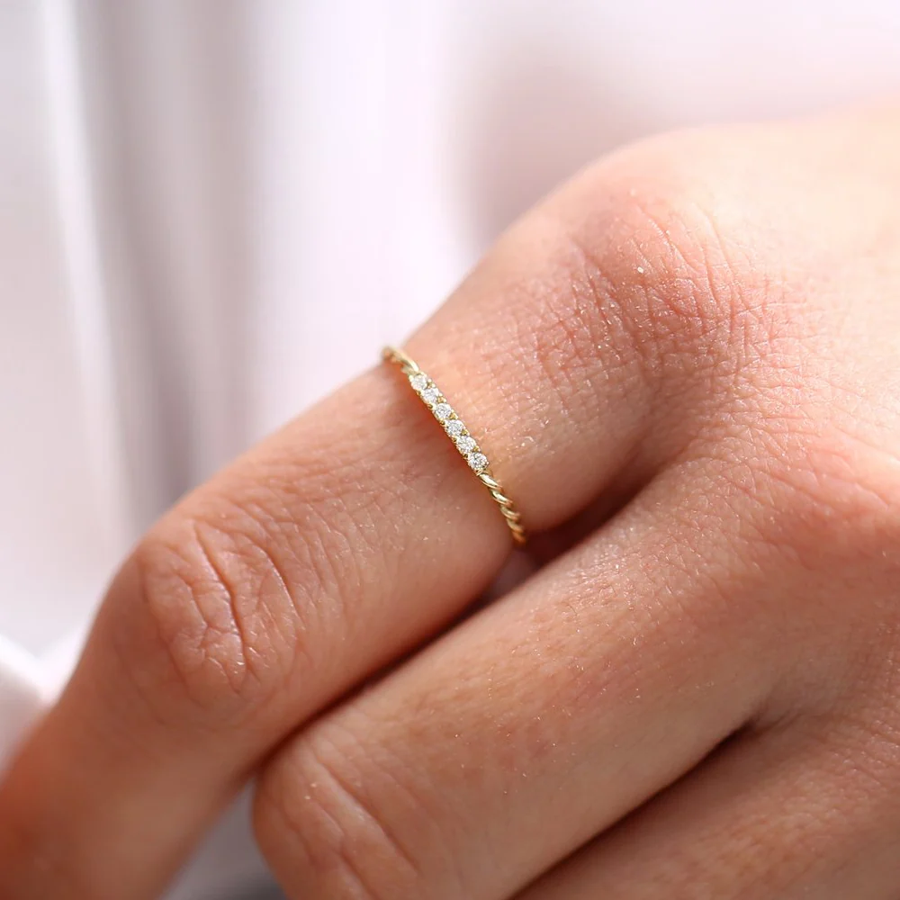 14K Gold Twisted Diamond Wedding Band - Image 2