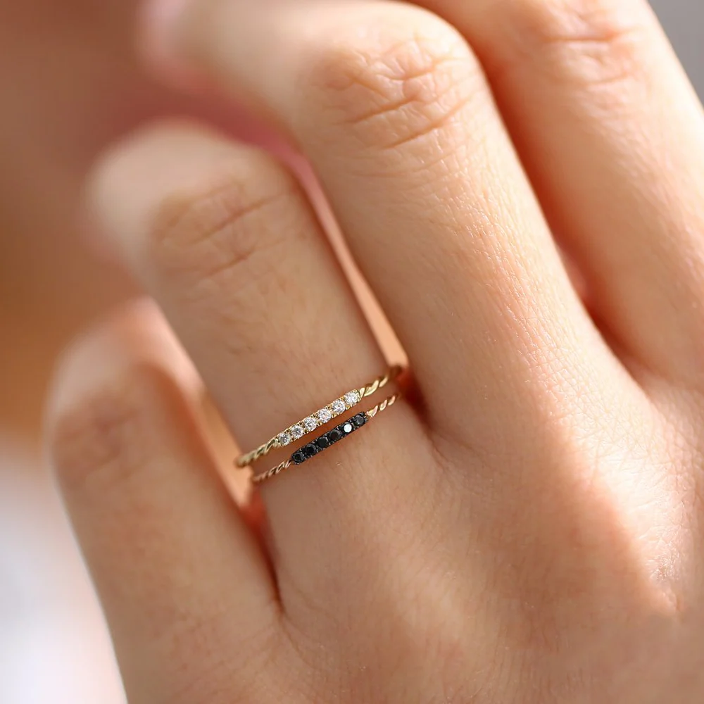 14K Gold Twisted Diamond Wedding Band - Image 3