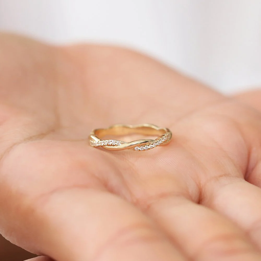 14K Gold Weaving Braid Eternity Diamond Ring - Image 5