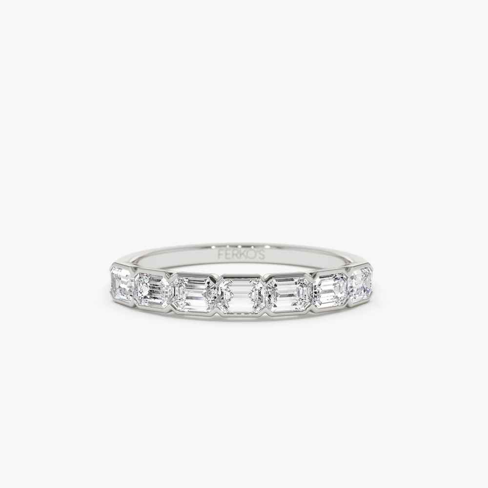 14k Half Bezel Emerald Cut Diamond Wedding Band 0.75 ctw - Image 6