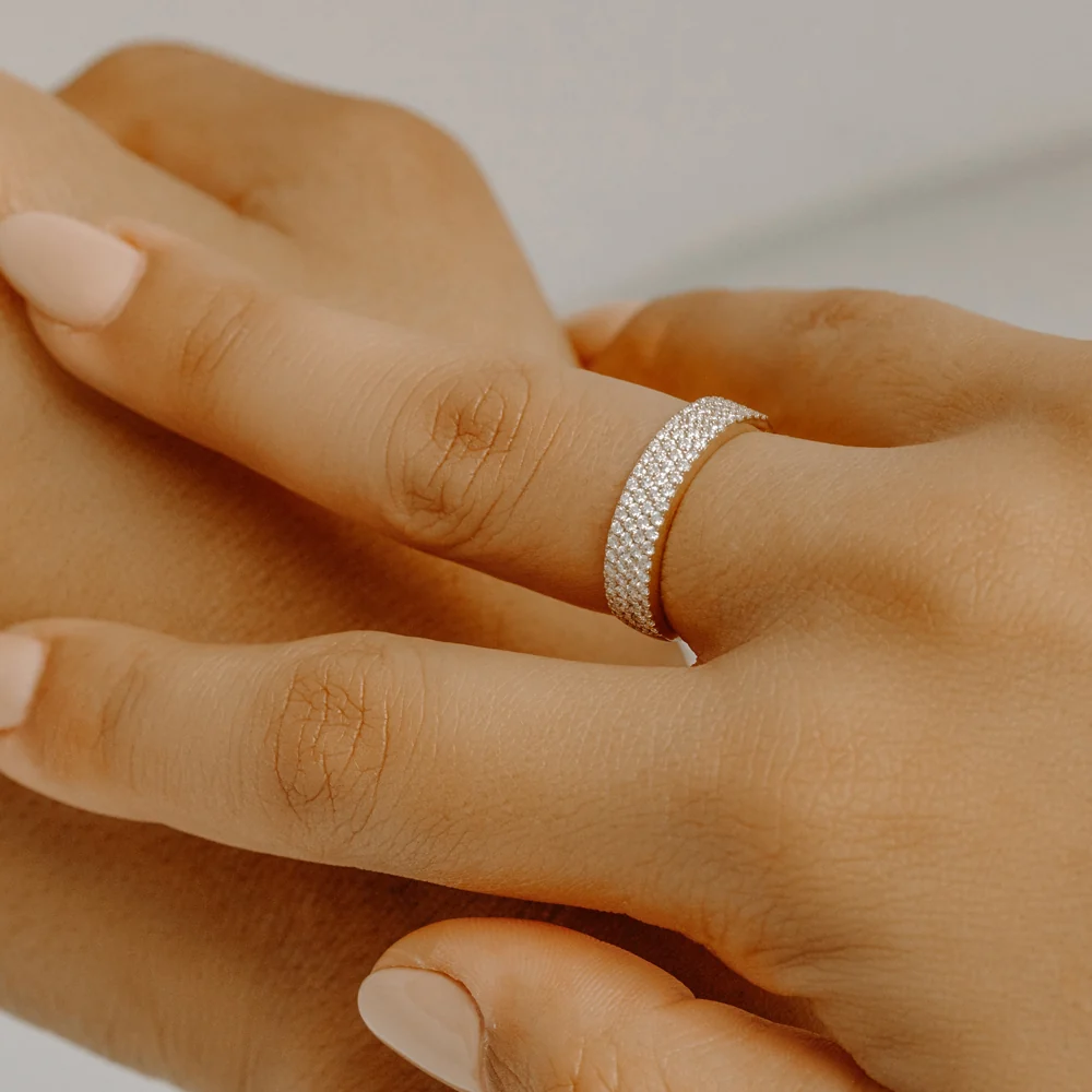 14k Half Eternity 4 Row Micro Pave Wedding Band - Image 3