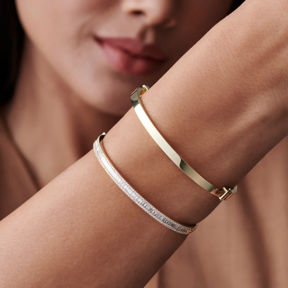 14k Half Eternity Baguette and Round Diamond Bangle - Image 3