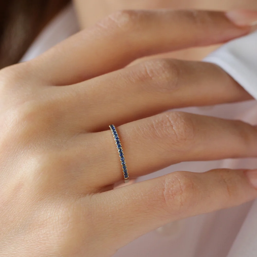 14k Half Eternity Blue Sapphire Ring - Image 6