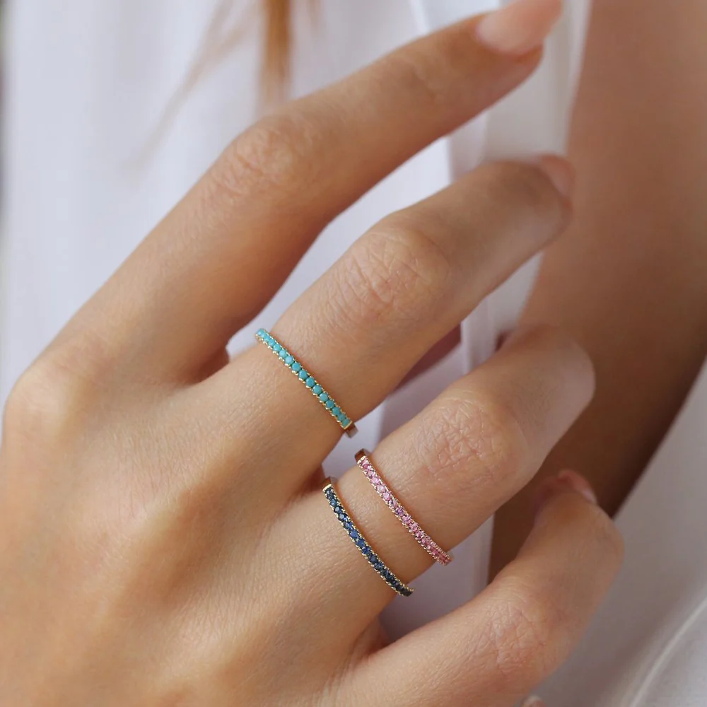 14k Half Eternity Pink Sapphire Ring - Image 3