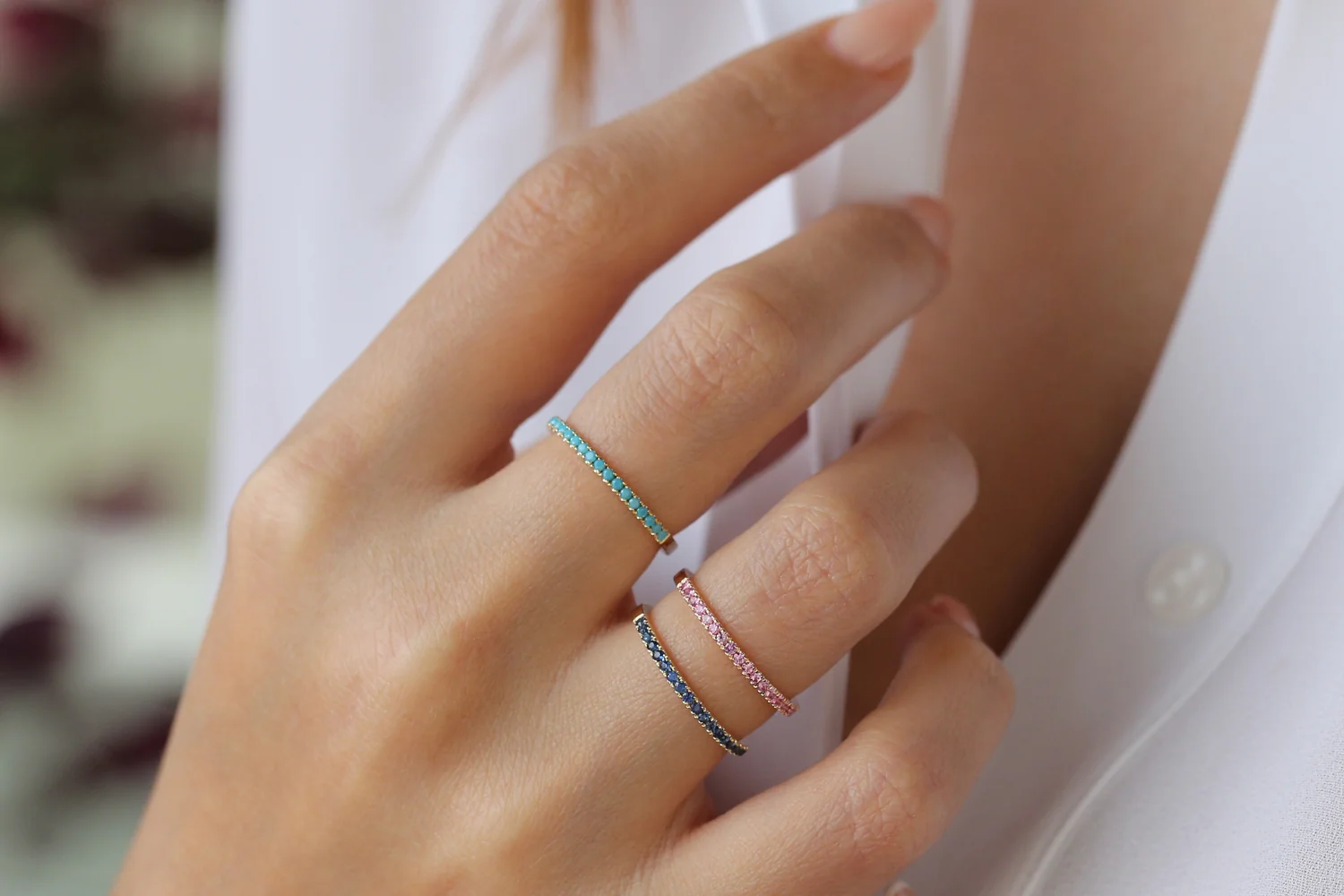 14k Half Eternity Pink Sapphire Ring - Image 9
