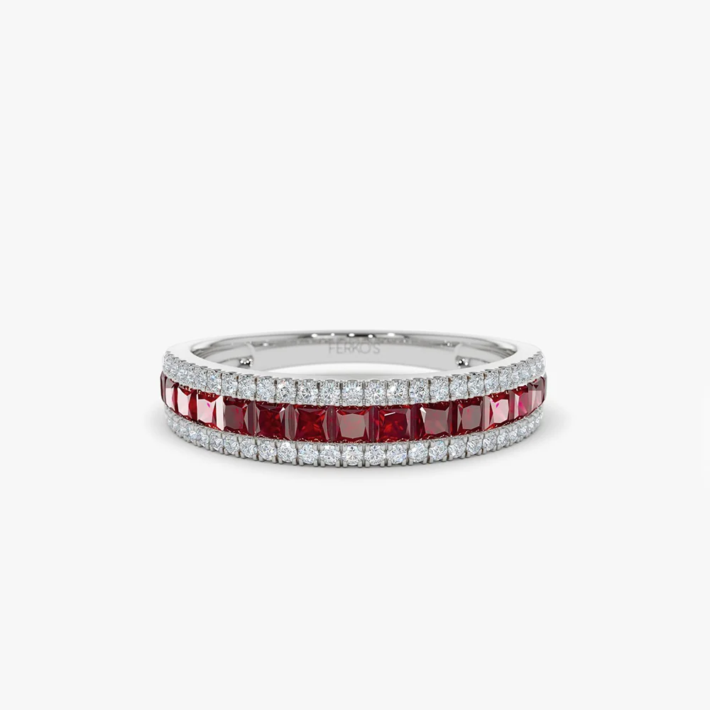 14k Half Eternity Square Ruby Anniversary Ring - Image 6