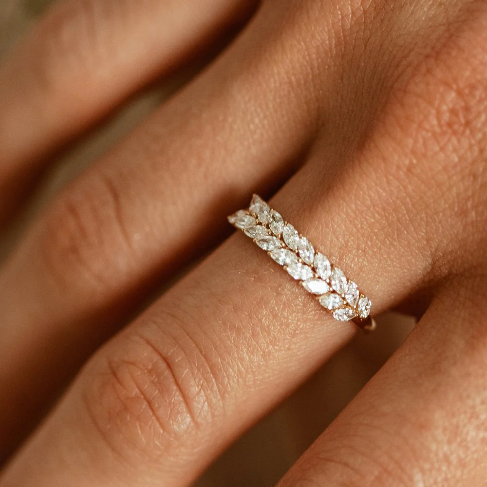 14k Half Eternity Two Rows Marquise Diamond Band - Image 3