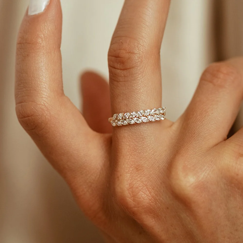 14k Half Eternity Two Rows Marquise Diamond Band - Image 4