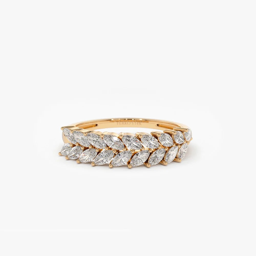 14k Half Eternity Two Rows Marquise Diamond Band - Image 5