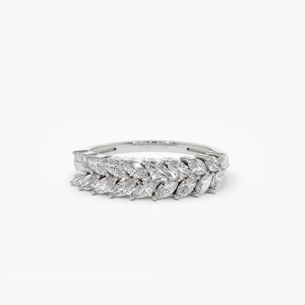 14k Half Eternity Two Rows Marquise Diamond Band - Image 6