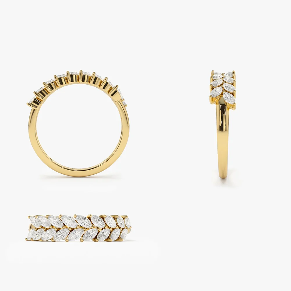 14k Half Eternity Two Rows Marquise Diamond Band - Image 7