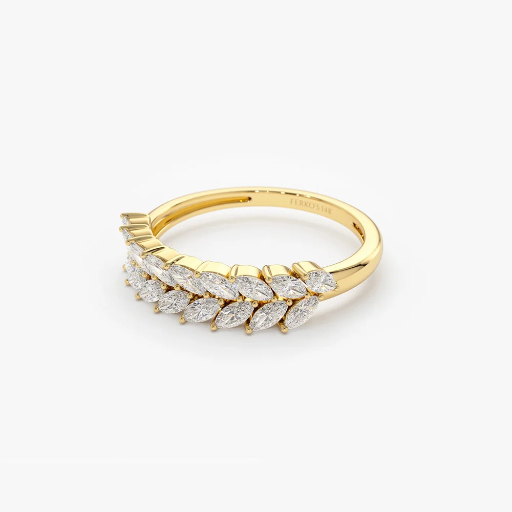 14k Half Eternity Two Rows Marquise Diamond Band - Image 8