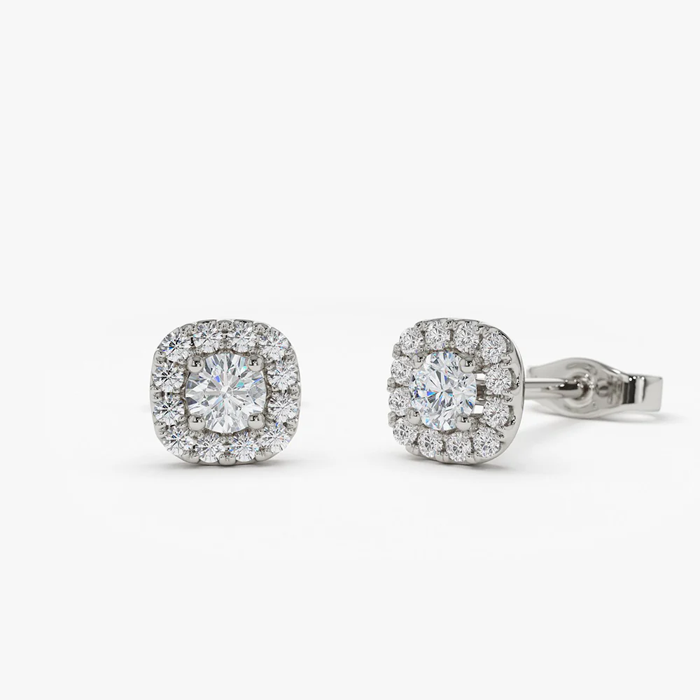 14k Halo Setting Diamond Studs - Image 3