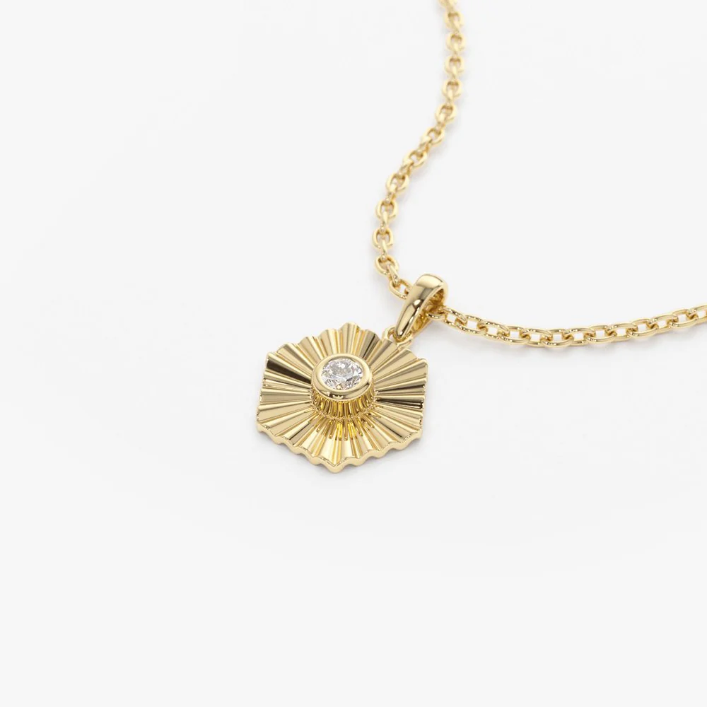 14K Gold Hexagon Diamond Disc Ray Necklace - Image 6