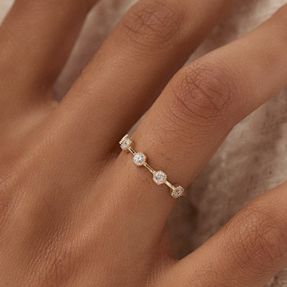 14k Hexagon Milgrain Setting Five Stone Diamond Ring - Image 2
